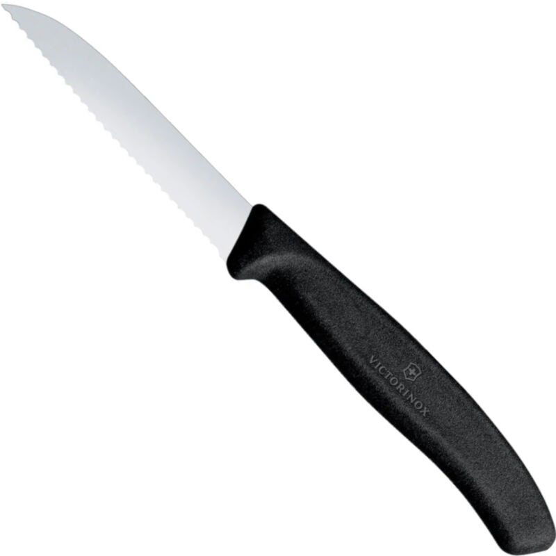 foto del prodotto coltello spelucchino seghettato, lunghezza 80 189 mm nero