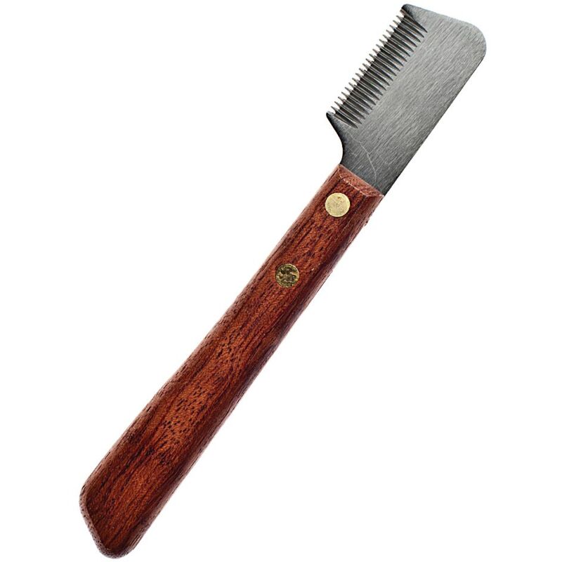 foto del prodotto coltello stripping con impugnatura per mano sinistra a 18 denti con manico in legno