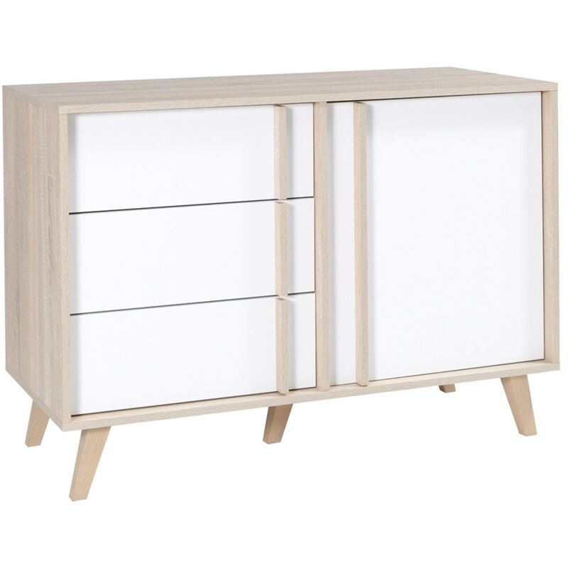 foto del prodotto com 1 porta e 3 cassetti malmo color rovere chiaro e bianco