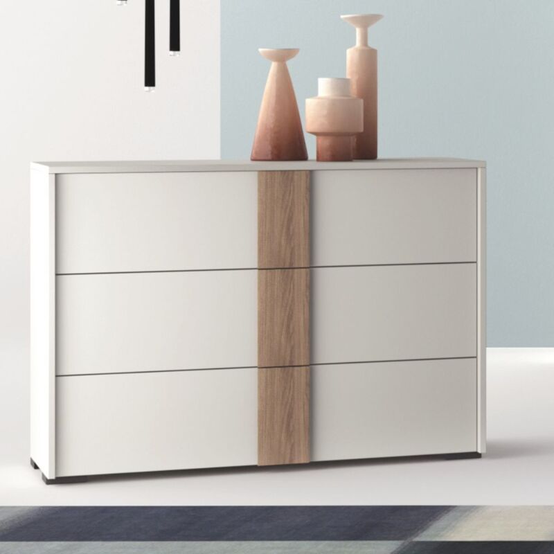 foto del prodotto com 3 cassetti bianco nuvola e maniglione noce america kross 112x48x72h