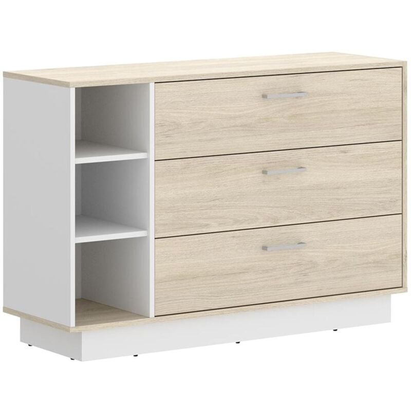 foto del prodotto com 3 cassetti e 3 nicchie naturale e bianco leandre