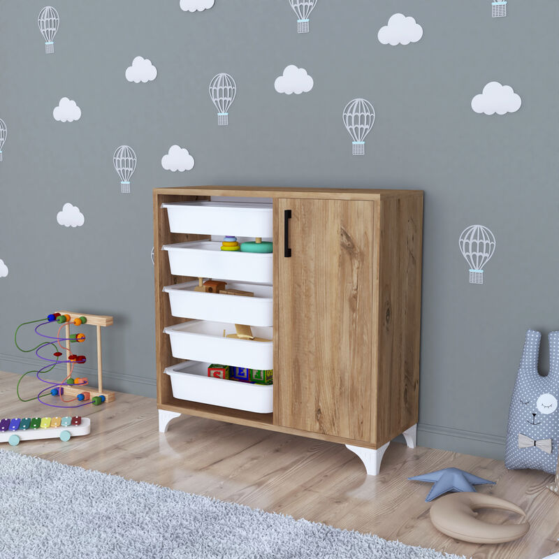 foto del prodotto com aurland con cestelli e anta 78,5 x 77 x 30 cm effetto rovere bianco en.casa 