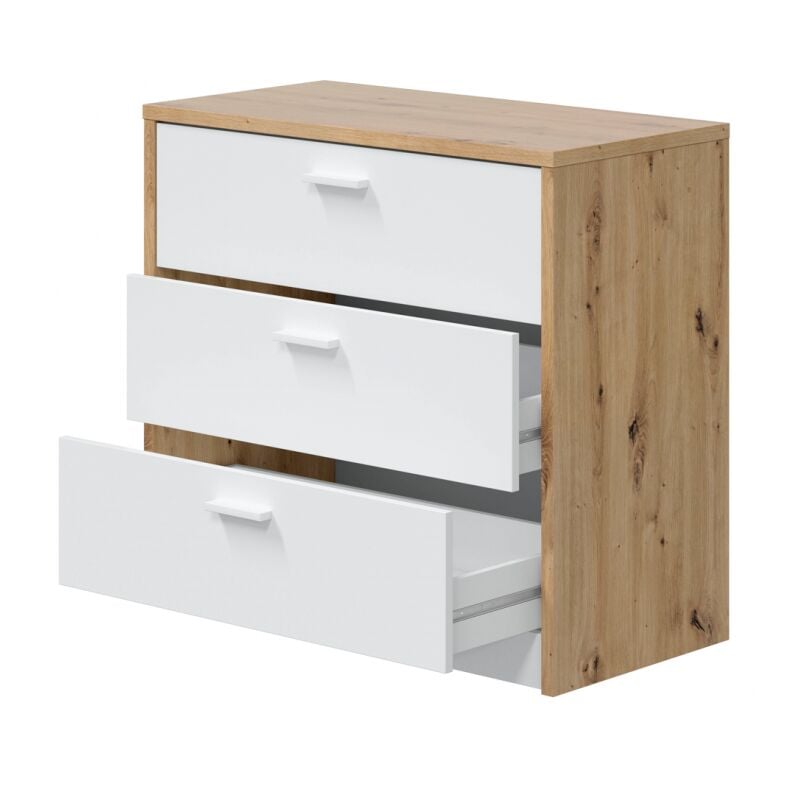 foto del prodotto com con scrivania estensibile 130x40x75h cm rovere nordico e bianco opaco con 3 cassetti shangai