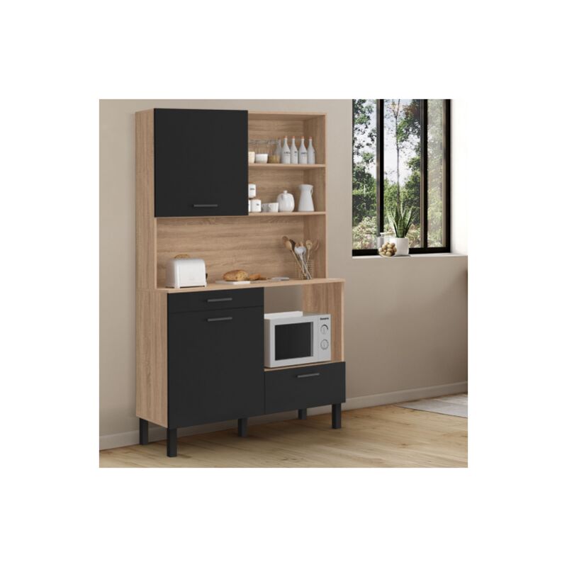 foto del prodotto com da cucina cina 120 cm con 3 ante 1 cassetto, finitura faggio e nero