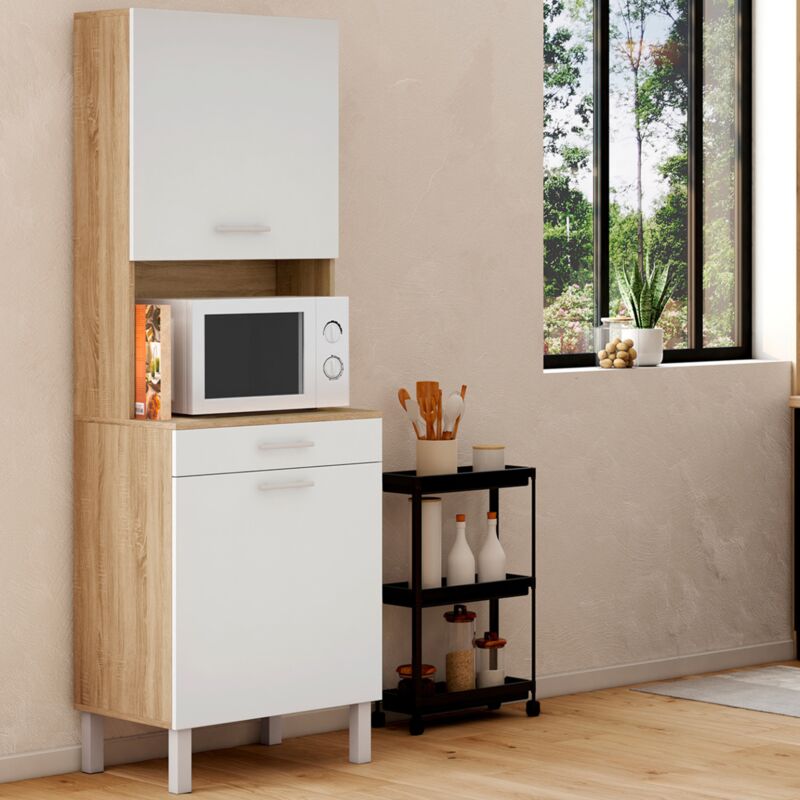 foto del prodotto com da cucina cina 60 cm 2 ante cassetto, finitura faggio e bianco