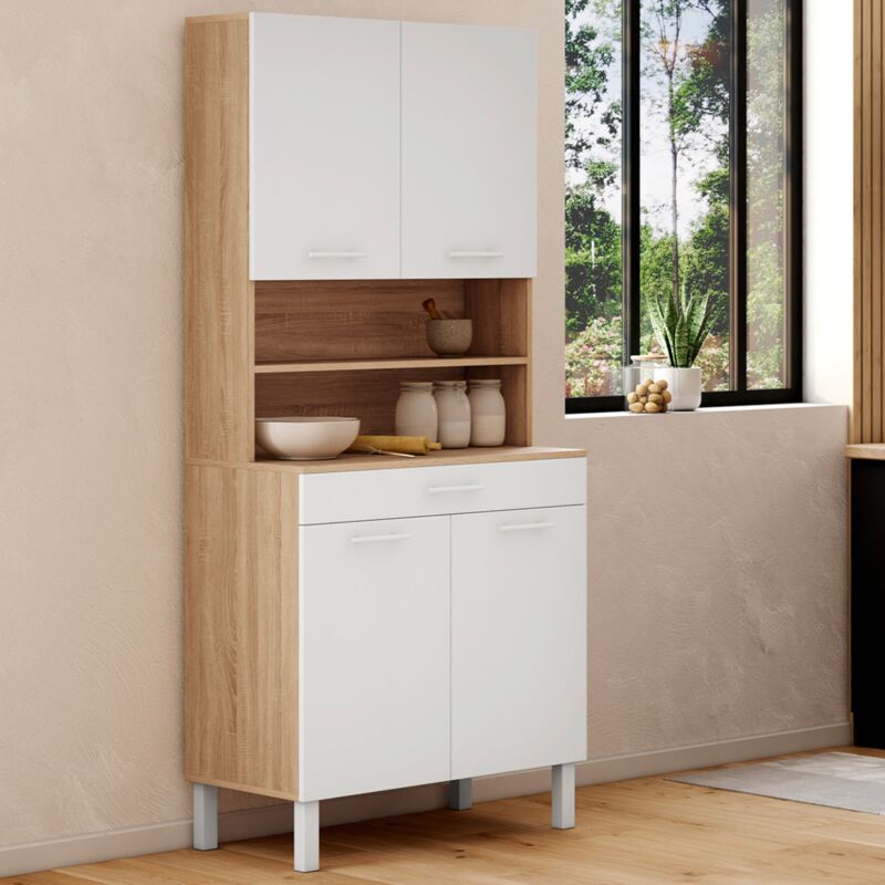 foto del prodotto com da cucina cina 80 cm con 4 ante cassetto, finitura faggio e bianco