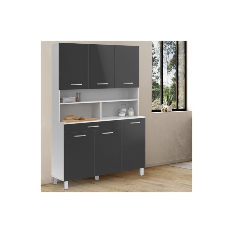 foto del prodotto com da cucina cina da 120 cm con 6 ante e cassetto grigio e bianco