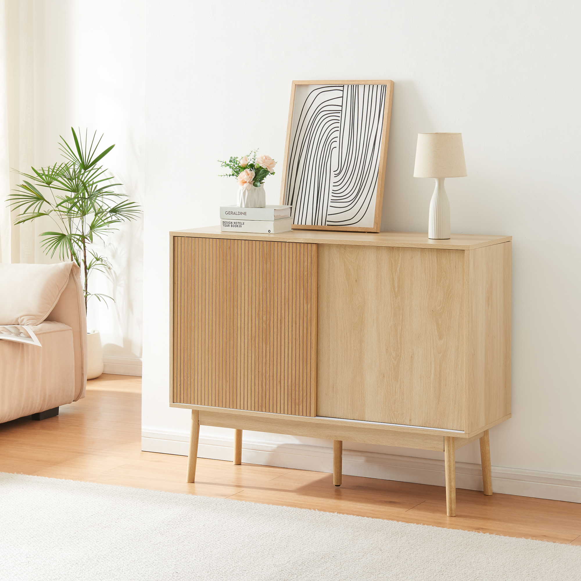 foto del prodotto com landskrona con ante scorrevoli 90x115x40 cm effetto rovere en.casa 