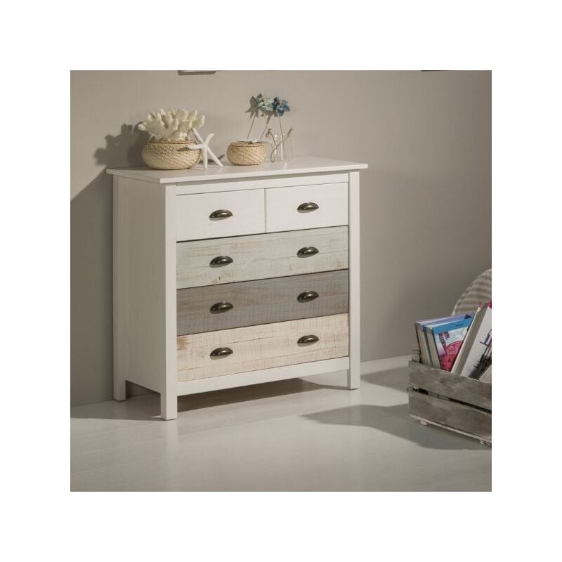 foto del prodotto com romantica con 3 cassettoni e 2 cassettini in legno massiccio multicolor