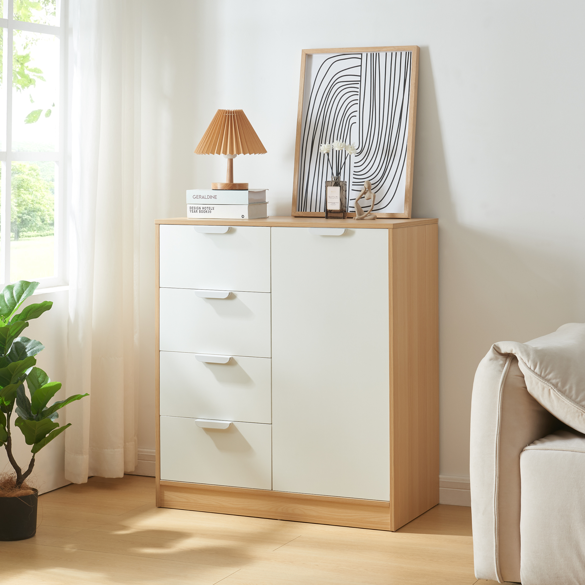 foto del prodotto com varkaus con 4 cassetti e anta effetto rovere bianco en.casa 