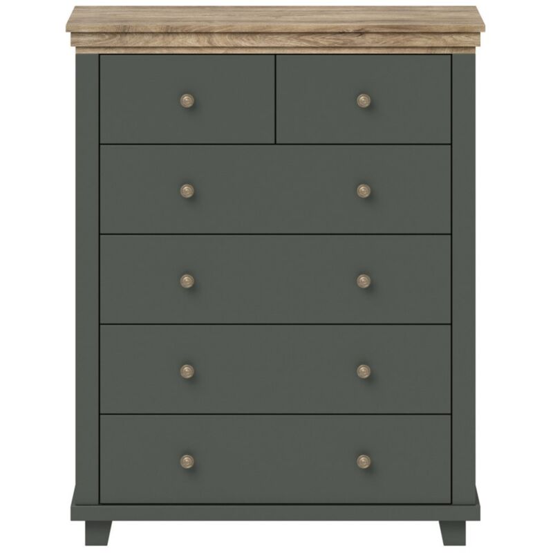 foto del prodotto com xl design con 6 cassetti. colore verde kaki e quercia. collezione assia