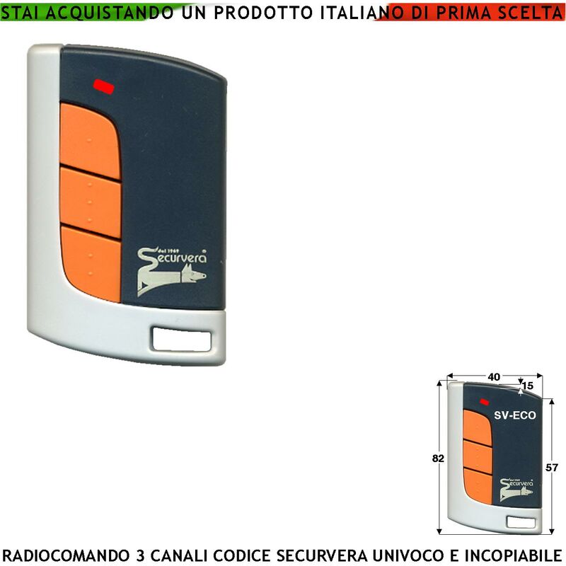 foto del prodotto comando radio frequenza 433,92 mhz potenza 1 mw portata libera 60 100 mt 3 canali codice sicurezza securvera rolling code 66 bit batteria 12 v 23a
