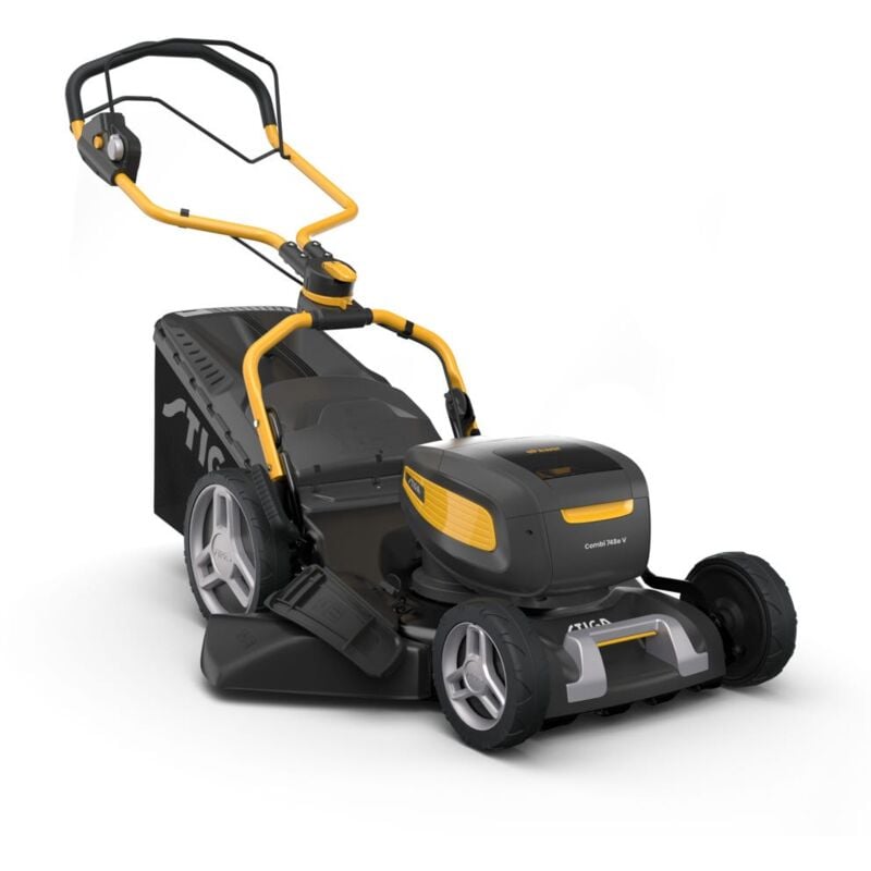 foto del prodotto combi 748e v kit tagliaerba a batteria piatto di taglio zincato da 46 cm, taglio 4 in 1, 2 batterie 48v 7.5ah e caricatore, velocit variabile,
