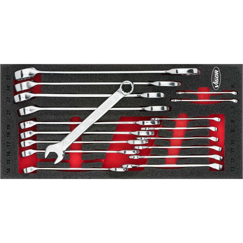 foto del prodotto combination wrench set v6723 profilo esagonale esterno, profilo a doppio esagono esterno 6 27 numero utensili 18
