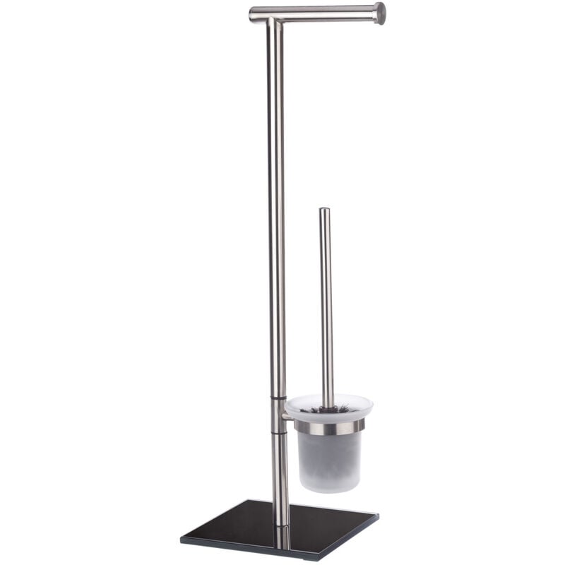 foto del prodotto combinato wc 2in1 spazzola wc e portarotolo carta igienica, lima, acciaio inox vetro, 23,5x69x20 cm, base nera, opaco wenko