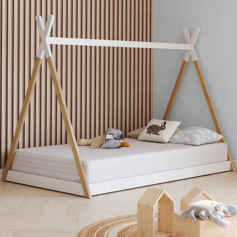 foto del prodotto come 90 x 190 cm letto teepee per bambini con base in legno e bianco