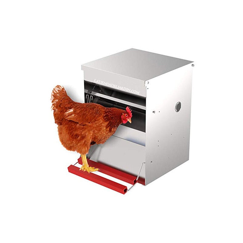 foto del prodotto comedero automatico per uccelli 6 kg fino a 3 polli tomaia galvanizzata con sistema di chiusura meccanico 25x37x38 cm