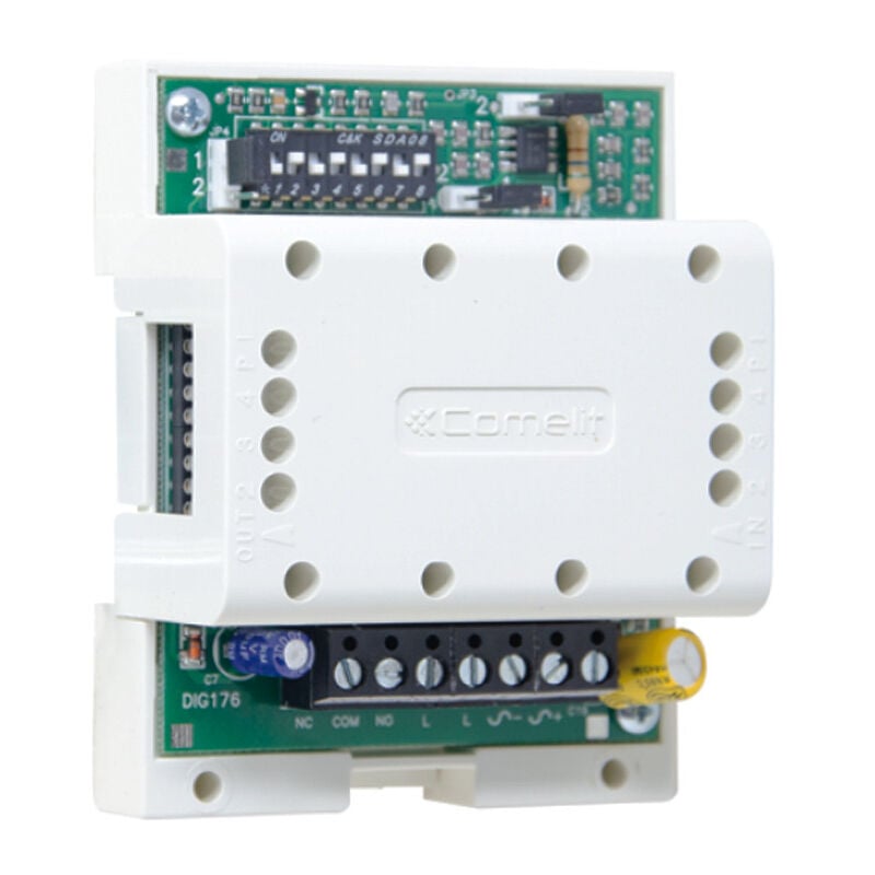 foto del prodotto comelit - relè attuatore simplebus 1 e 2 12v ac 20v dc 4m 1256