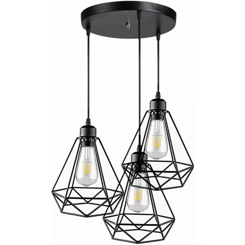 foto del prodotto comely 3 lampade a sospensione industriali vintage lampada a sospensione in metallo lampada a sospensione in stile geometrico a gabbia e27 lampada