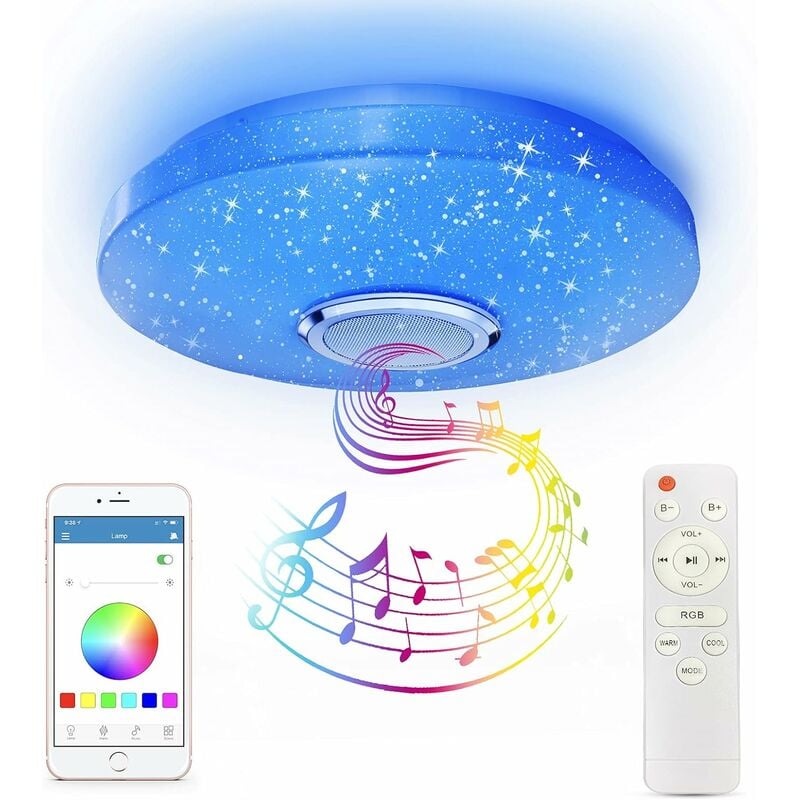 foto del prodotto comely 36 w luce a soffitto a led variabile, luce musicale rgb cambiamento con altoparlante bluetooth, adatto per bagno, stanza classe di energia