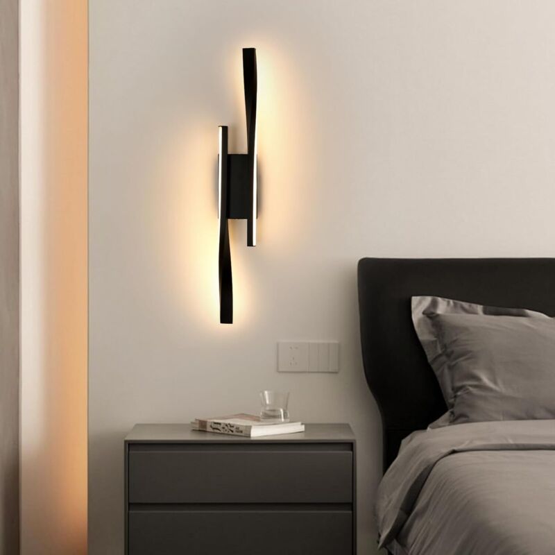foto del prodotto comely applique a led per interni nera da 16w 1800lm, lampada da parete moderna, bianco caldo 3000k, design elegante per camera da letto, scale,