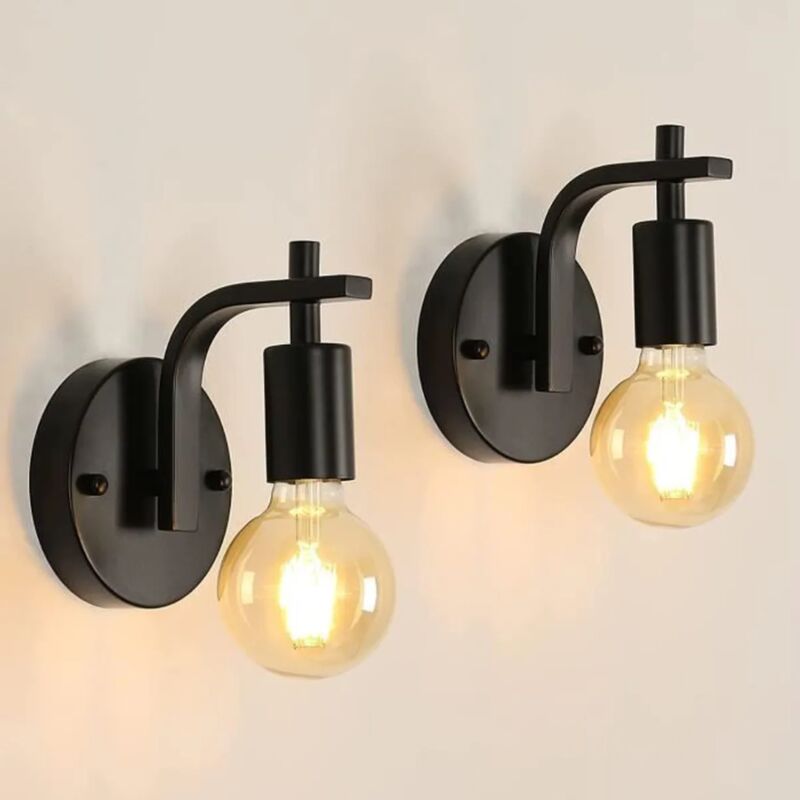 foto del prodotto comely applique da parete a forma di u in ferro battuto nero, set di 2 con prese e27 senza sorgente luminosa