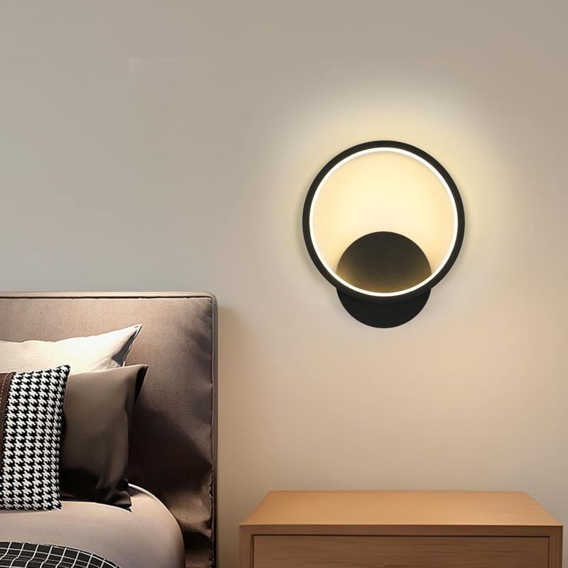 foto del prodotto comely applique da parete a led per interni, 12w 1350lm lampada da parete moderna rotonda, applique da parete in alluminio bianco caldo 3000k per