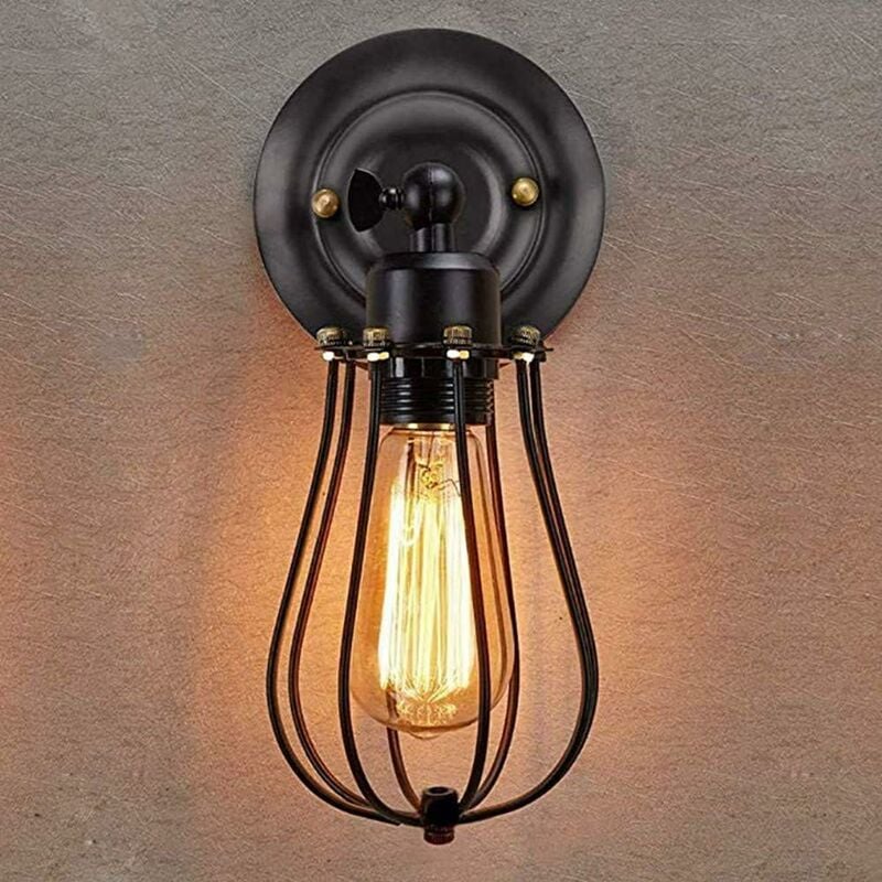 foto del prodotto comely applique da parete industriale, applique da parete in metallo retr regolabile lampada da parete a gabbia con paralume nero e27, lampada a