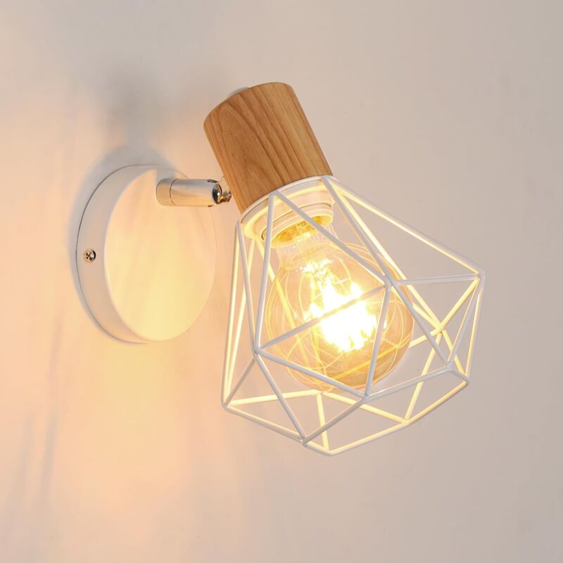 foto del prodotto comely applique da parete industriale vintage, lampada da parete in legno girevole a 350 , lampada a gabbia in metallo e ferro e27 per camera da