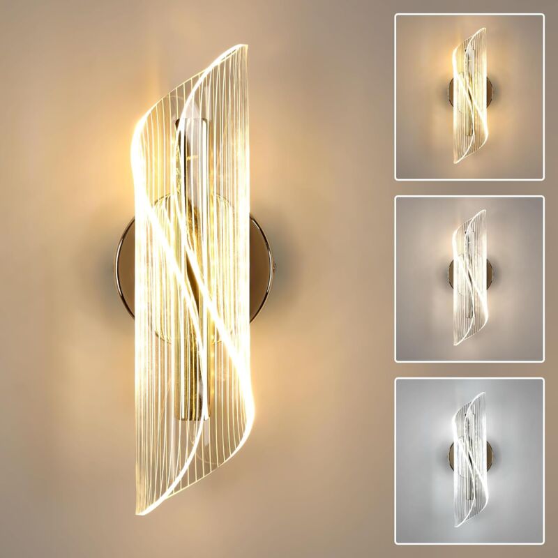 foto del prodotto comely applique murale led interna, 16w, design moderno in acrilico, regolabile 3000k 4500k 6500k, luminare da parete per camera da letto,