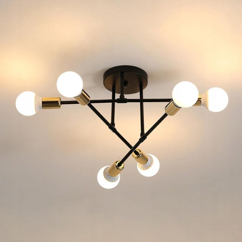 foto del prodotto comely industriale lampadario a soffitto, 6 luci e27 lampada da soffitto in metallo vintage, lampada da soffitto sputnik oro retr per soggiorno,