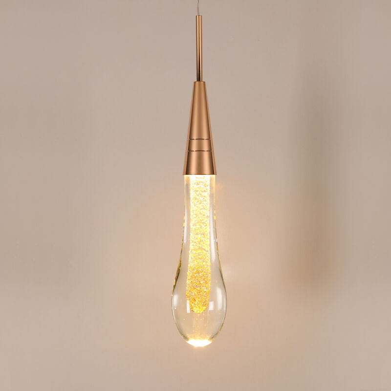 foto del prodotto comely lampada a sospensione a led, lampadario creativo in vetro a goccia, moderna plafoniera a led in vetro dorato per camera da letto, sala da