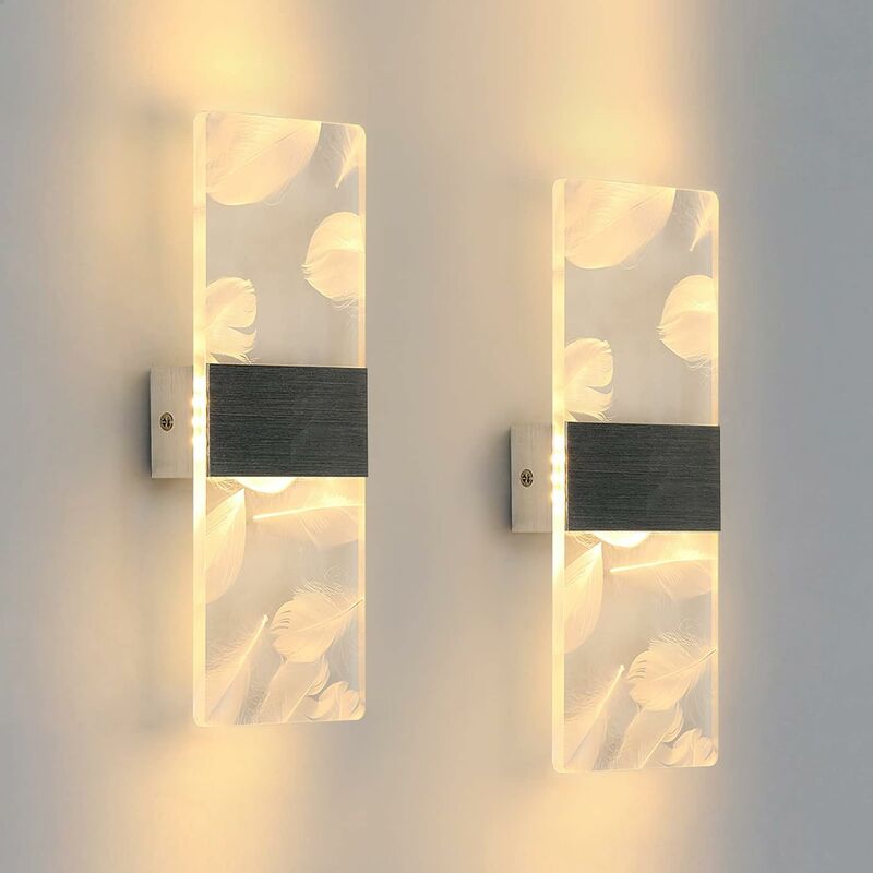 foto del prodotto comely lampada da parete led interna 12w design moderno in acrilico ideale per camera da letto, soggiorno, corridoio, scala 2 pezzi argento