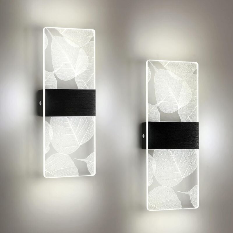foto del prodotto comely lampada da parete led interna 12w design moderno in acrilico ideale per camera da letto, soggiorno, corridoio, scala 2 pezzi nero luce