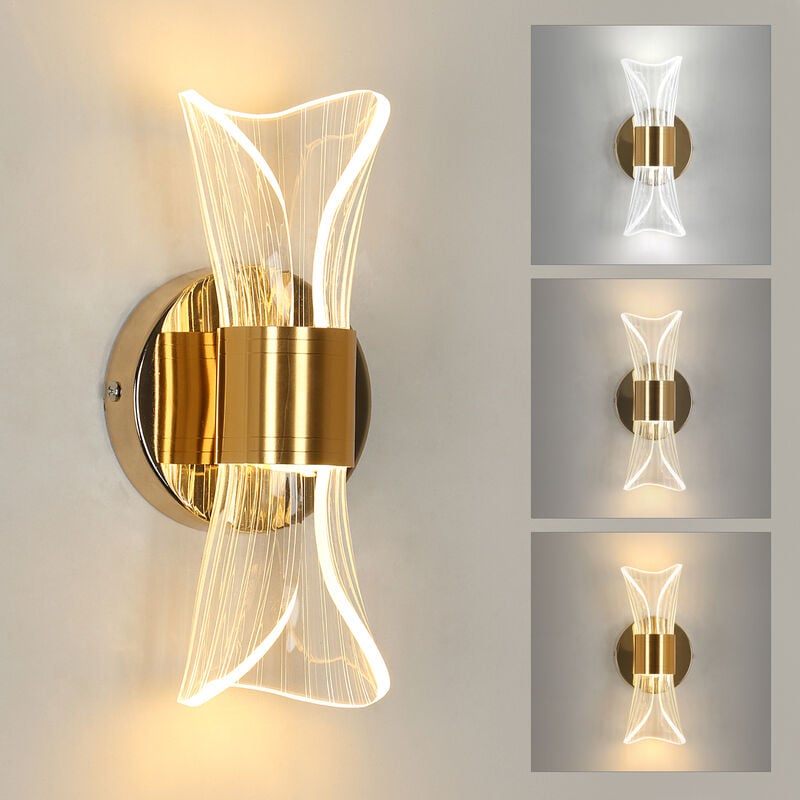 foto del prodotto comely lampada da parete led per interni 12w moderna lampada da parete dimmerabile, illuminazione in metallo acrilico, luce dorata per il corridoio