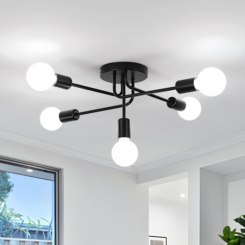 foto del prodotto comely lampada da soffitto industriale, lampadario vintage sputnik a 5 luci, lampada da soffitto moderna in metallo, lampada da cucina nera e27 per
