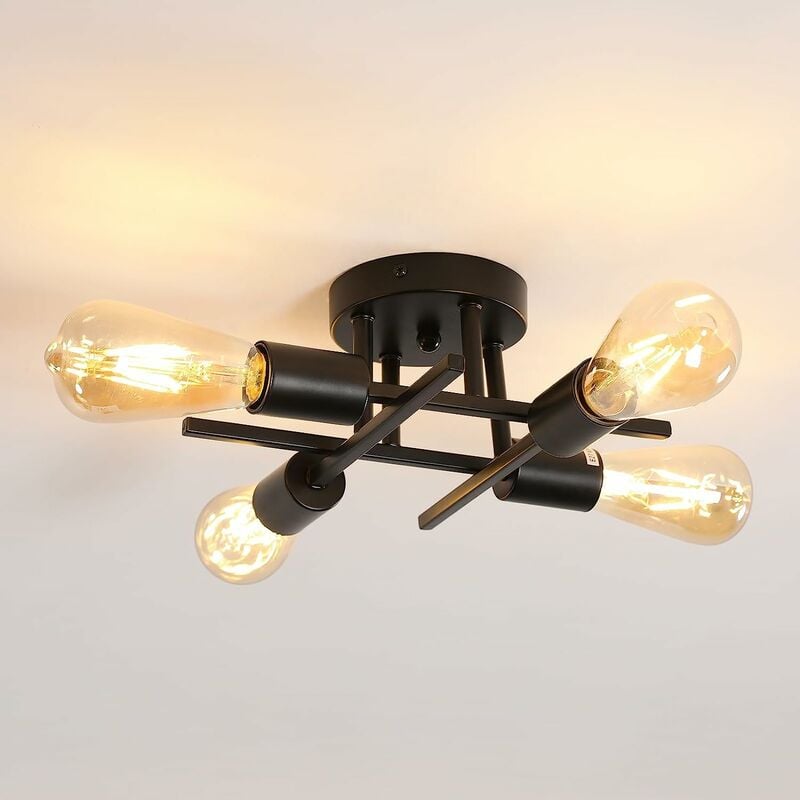 foto del prodotto comely lampada da soffitto nera a 4 luci, design moderno industriale in metallo, lampada da soffitto vintage per soggiorno, camera da letto,