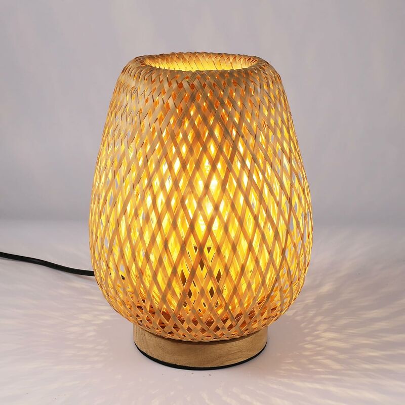 foto del prodotto comely lampada da tavolo in bamb intrecciato con paralume di design perfetto per sala da pranzo per camera da letto e soggiorno 1828 cm lampadina