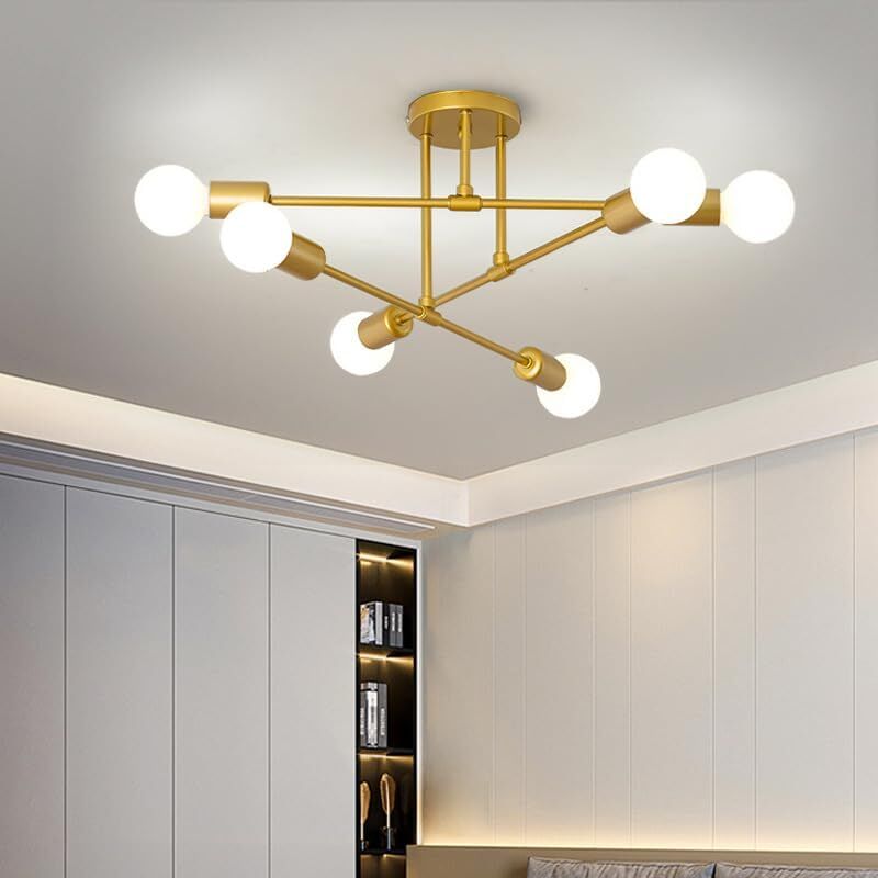foto del prodotto comely lampadario a soffitto industriale, 6 luci e27, lampada da soffitto in metallo retr vintage, lampada a sospensione retr dorata per