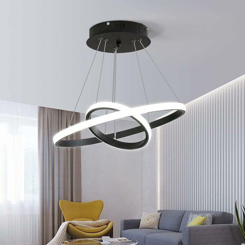 foto del prodotto comely lampadario circolare moderno a led, lampada a sospensione regolabile 28w 6500k, plafoniera contemporanea a due cerchi, diametro 40 cm luce