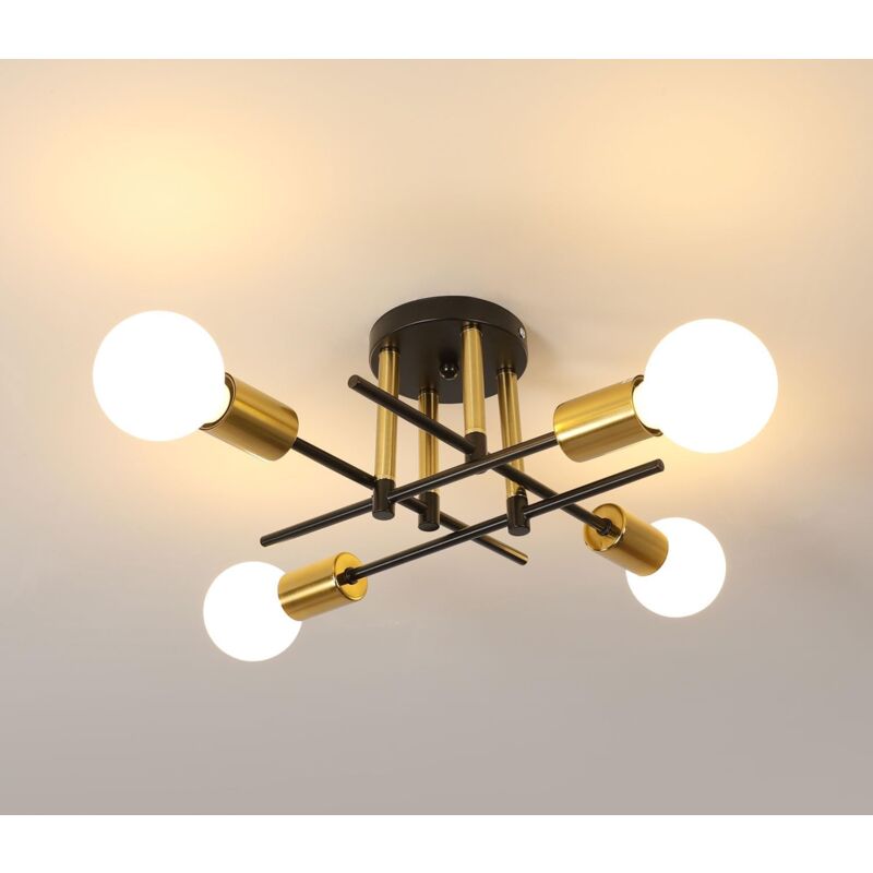 foto del prodotto comely lampadario industriale a 4 luci in metallo, portalampade e27, stile vintage, per soggiorno, cucina, sala da pranzo, camera da letto nero e