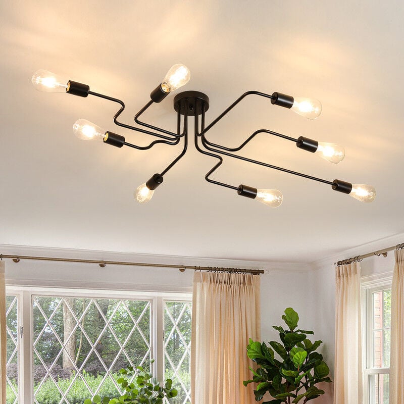foto del prodotto comely lampadario industriale da soffitto, lampadario vintage sputnik a 8 luci, moderno lampadario a sospensione in metallo con attacco e27,