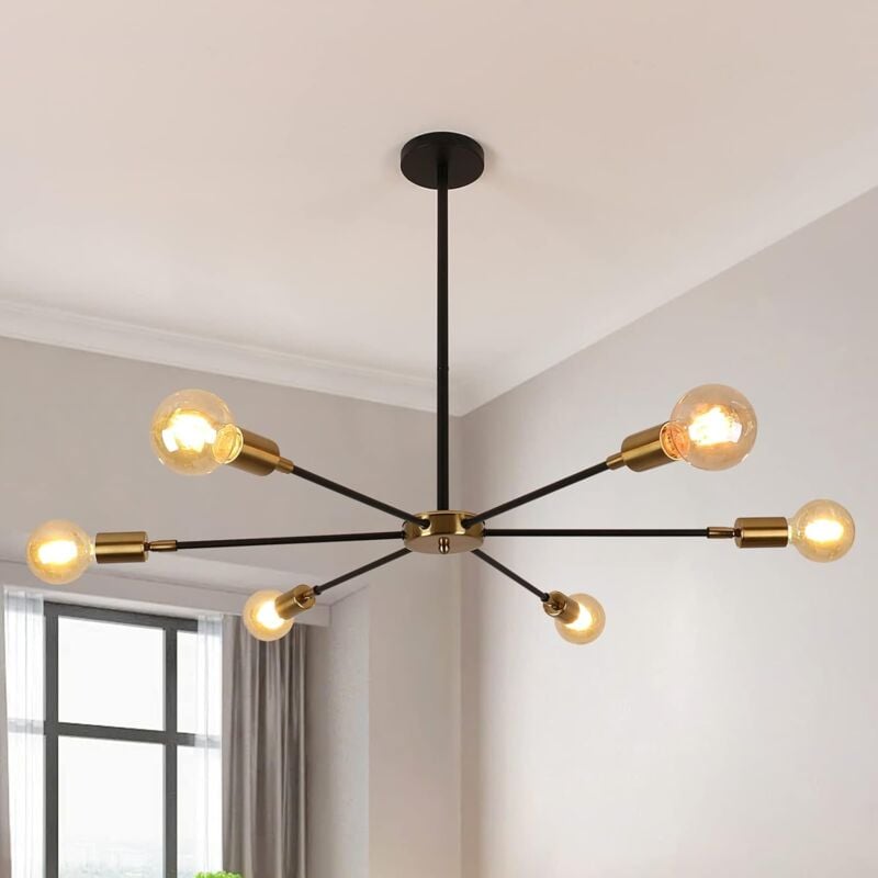 foto del prodotto comely lampadario industriale, lampada a sospensione vintage a 6 teste, lampada da soffitto in metallo sputnik per sala da pranzo, soggiorno, senza