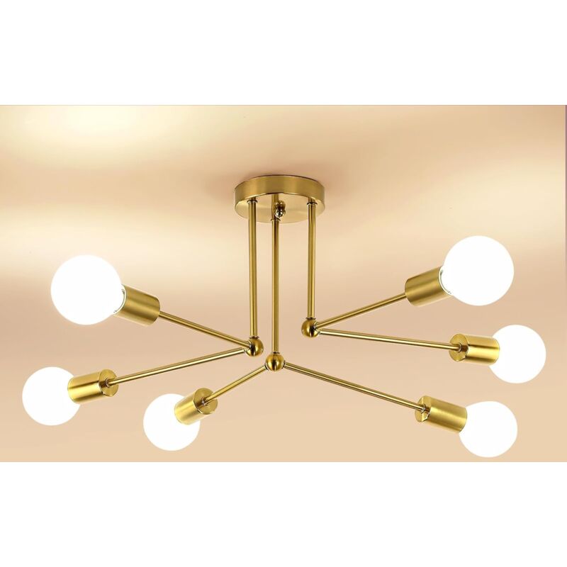 foto del prodotto comely - lampadario industriale, plafoniera vintage sputnik e27, sospensione moderna retrò con 6 luci in metallo per camera da letto, salotto, cucina, diametro 70 cm - oro (lampadina non inclusa)