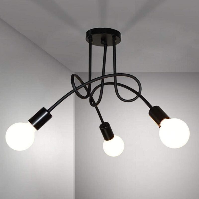 foto del prodotto comely lampadario industriale vintage a forma di sospensione,camera da letto, cucina, balcone, portalampada e27, max 60w, 3 teste di lampada, nero