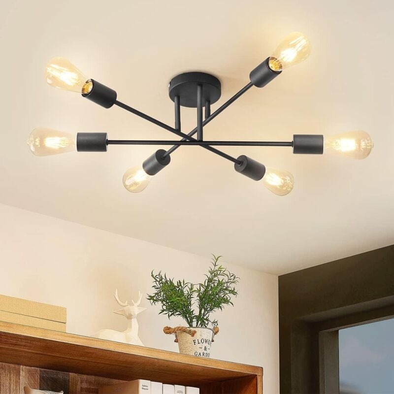 foto del prodotto comely lampadario moderno sputnik a 6 teste, luci da soffitto regolabili per soggiorno con base e27, luce da soffitto nera per camera da letto,