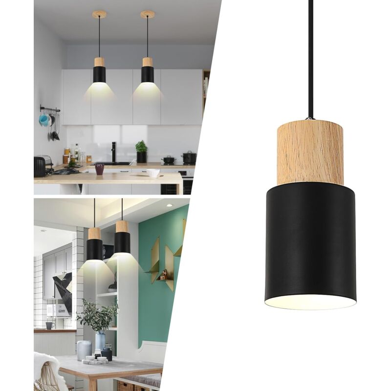 foto del prodotto comely lampadario sospensione vintage, plafoniera industriale regolabile e27, lampadario retr in legno per cucina, soggiorno, camera da letto,