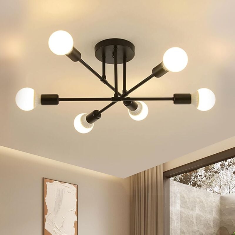 foto del prodotto comely lampadario sputnik, plafoniera industriale nera e27, lampada da soffitto moderna a 6 luci, lampadario industriale in metallo, lampada da