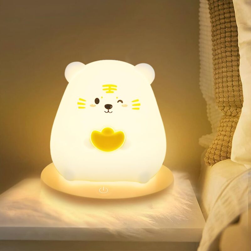 foto del prodotto comely luci notturne per bambini a led, carina tigre, luci notturne per bambini ricaricabile 3 colori, silicone morbido, regali per bambini e