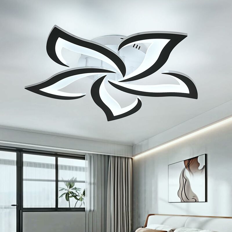foto del prodotto comely moderna lampada da soffitto a led, 48w 6500lm nero, design floreale creativo, lampada da soffitto in acrilico per camera da letto,